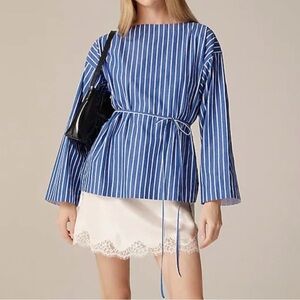 NWT J. Crew Ciel Top in Striped Cotton Poplin - Deep Sea